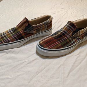 Sperry Top-Sider Striper Slip On Canvas Sneaker Shoe Madras Plaid 9.5 (9 1/2) M